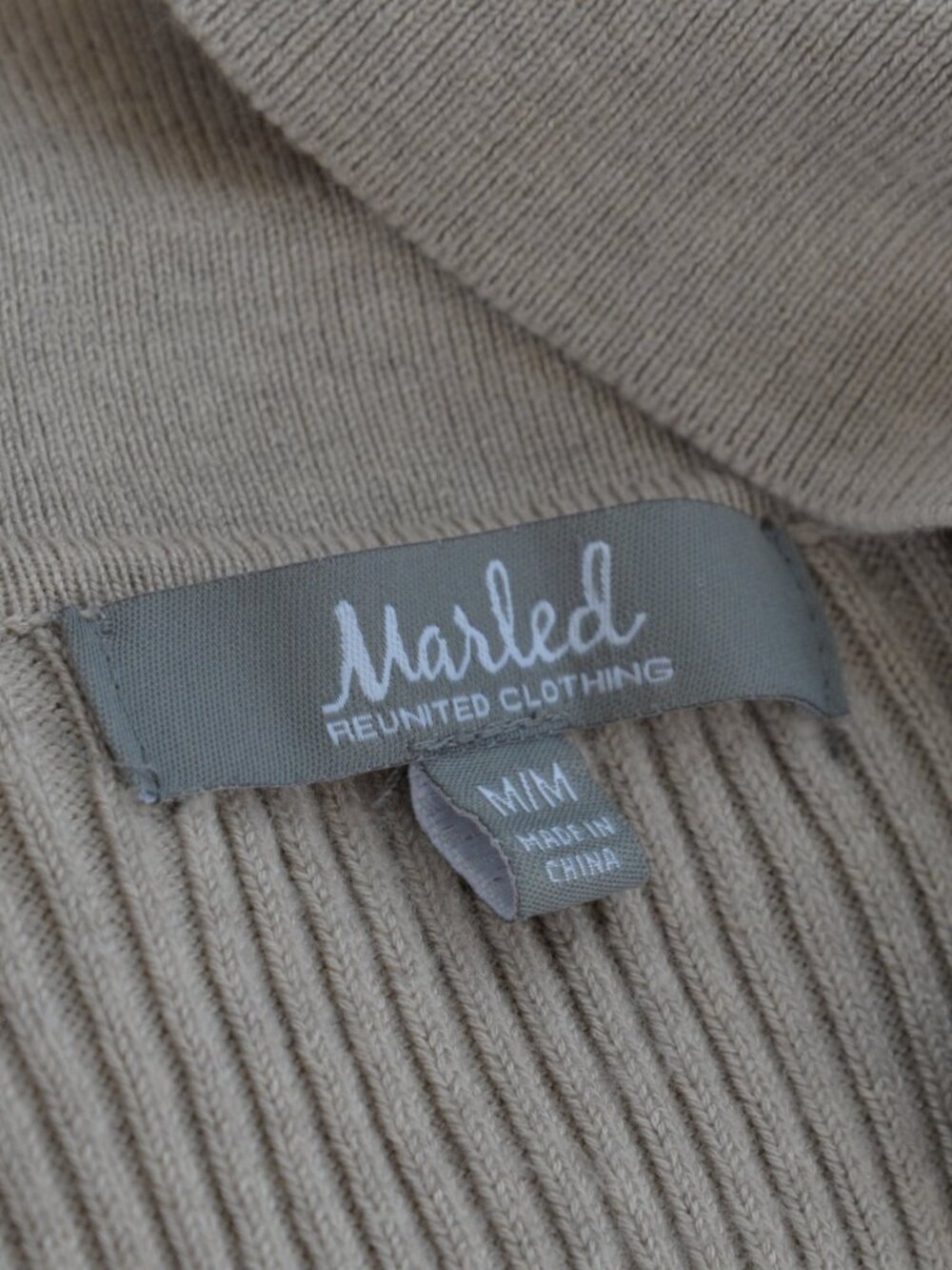 Cream Ribbed Knit V-Neck Marled Cardigan Sz M - Picture 5 of 6